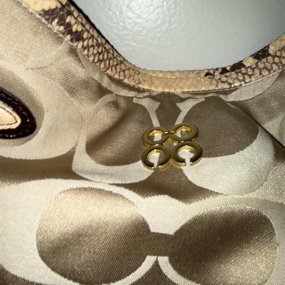 Coach Signature Jacquard Hobo Shoulder Bag w/ Snakeskin Trim - Picture 3 of 15